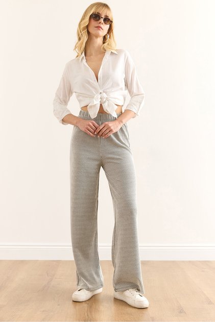 Women's Khaki Elastic Waist Flowy Twist Pants Pnt-19000334