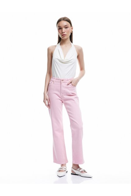 Cotton Buttoned Pocketed Slim Fit High Waist Bootcut Jean Trousers - Kick Flare Jean
