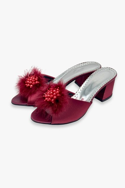 Women's Stylish Daily House Slippers with Feathers and Stones Dowry Slippers Ornate Birth Guest Bride Slippers