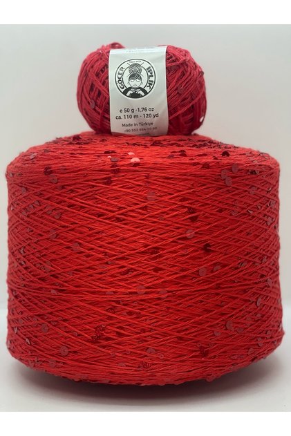 Çanta İpi / Örgü İpi %100 pamuk kırmızı 3+6 kırmızı İri pullu yumaklar 50gr X 2 =100gr