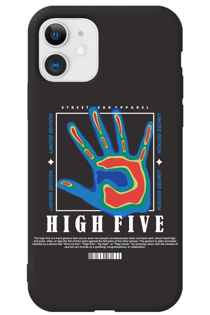 iPhone 11 Black Inside Velvet High Five Patterned Silicone Phone Case