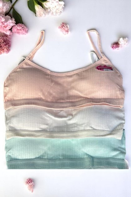 3-Piece Ribbed Girl Young Rope Strap Bustier Half Tank Top First Bra