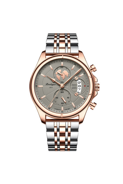 Ceas barbatesc Poedagar , otel inoxidabil, argintiu-rose gold, cadran gri