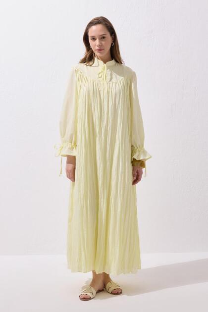Odri Voile Crochet Long Dress Lemon Yellow