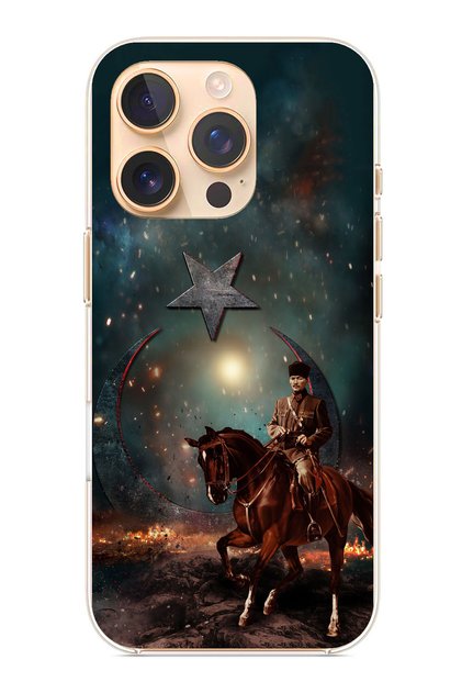 iPhone 16 Pro Compatible Ataturk Horse Riding Victory Transparent Silicone Case