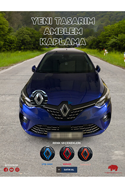 Clio 5 (2019-2024) Uyumlu Yeni Tasarım Amblem Kaplama Sticker - Piano Black, Siyah & Gri