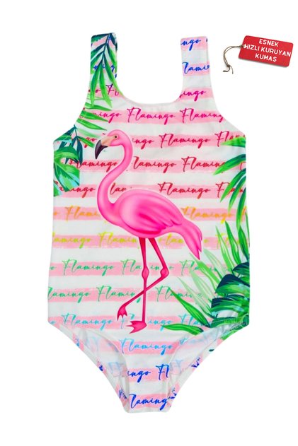 Girls' Swimsuit Colorful Striped Flamingo Pattern Comfortable Quick Dry Swimsuit Sea Pool Beach Swimsuit