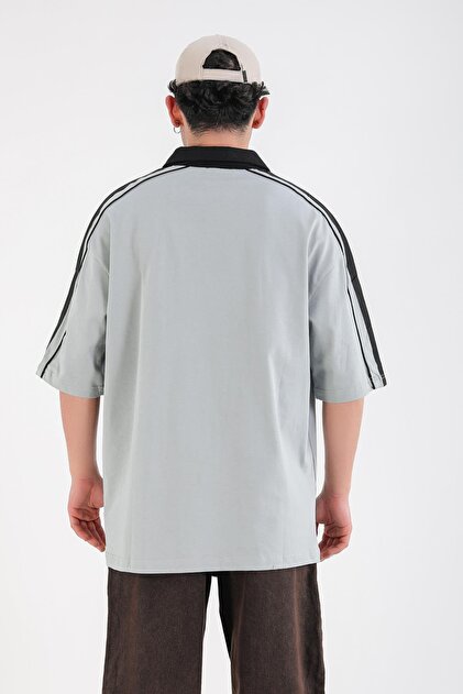 Jr.Crime Gri Polo Yaka Baskılı Oversize Jolliness Tshirt - Fiyatı