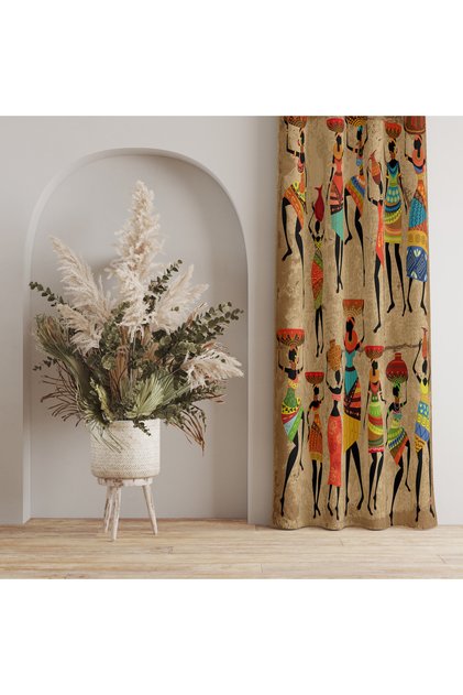 Ethnic & Artistic Figured Background Curtain – Cultural and Original Design 140X260 cm Single Wing