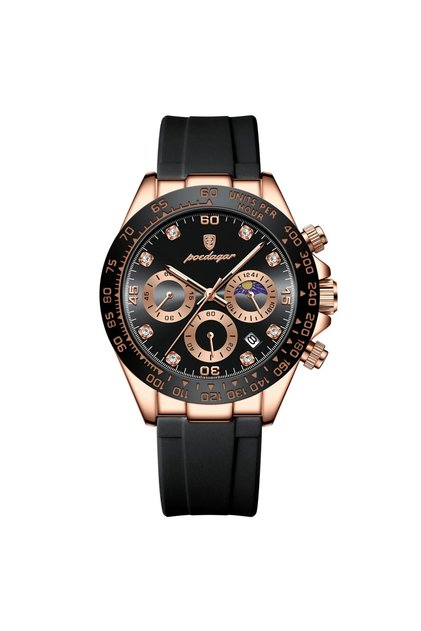 Ceas Bărbătesc Cronograf Silicon Negru Carcasă Rose Gold Tahimetru Luminos CS1482