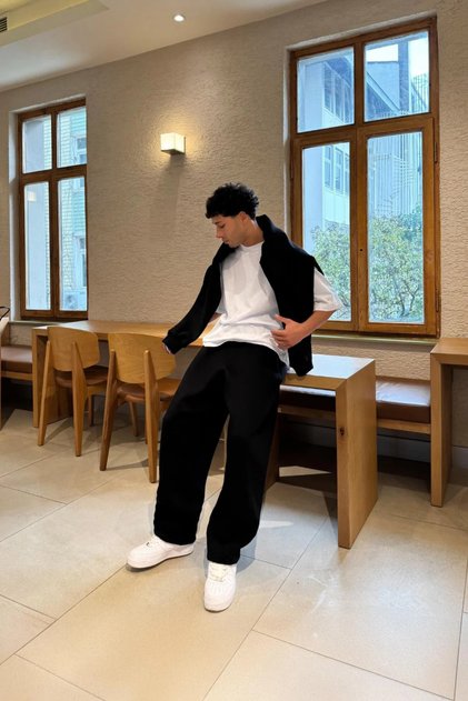 Kışlık Paça Detaylı İçi şardonlu Pamuklu Bol Paça Bol Kalıp Baggy Oversize Eşofman Altı