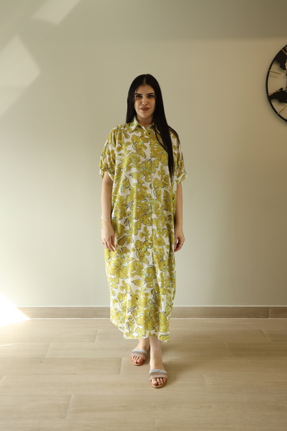 Casual Dress – Printed Straight Cut Maxi Dresses Short Sleeves and Collar Neck