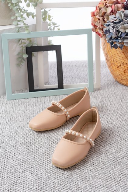 Women's Black Skin Pearl Ballerina Home and Outdoor Shoes