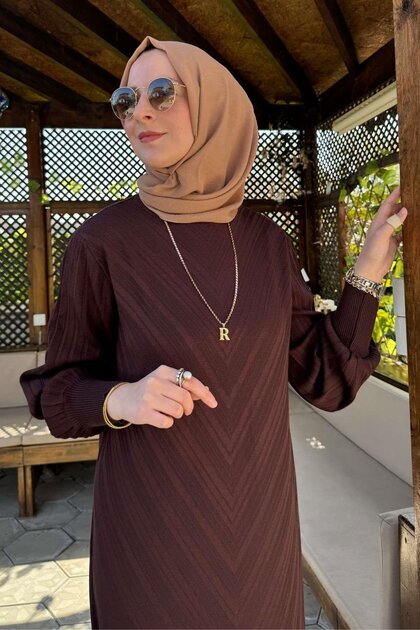Rabia Şamlı Yağmur Triko Elbise Acı Kahve - Fiyatı, Yorumları