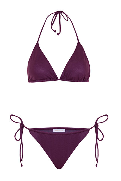 Düz Mor Üçgen Bikini Takım