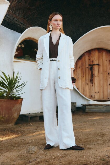 Dirty Stitch Muslin Fabric Jacket Pants Suit 9536
