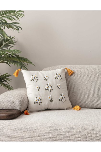 Comfort Series Punch Embroidered Linen Throw Pillow Cover 43X43 cm
