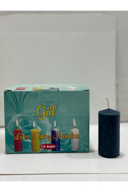 GÜL MUM MAVİ 12 Lİ TAKOZ MUM KÜTÜK MUM BAR MUM 6 SAAT YANMA SÜRESİ ÇAP 3 BOY 8 CM