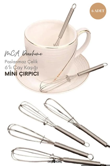 6'lı Mini Çırpıcı Çay Kahve Karıştırıcı Küçük 14 Cm Metal Paslanmaz Çelik