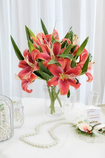Yapay Çiçek Lüx 2li Dal Islak Kaplan Çiçeği 40 cm Nar Çiçeği