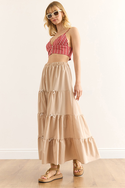 Women's Stone Bow Detailed Bell Skirt Etk-19000316