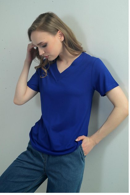 Women's V-Neck Slit Short Sleeve Blouse