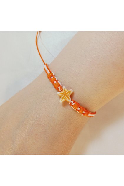 Orange Star Macrame Bracelet-Macrame Braid String Star Bracelet-Star Bracelet-Bead Bead Bracelet