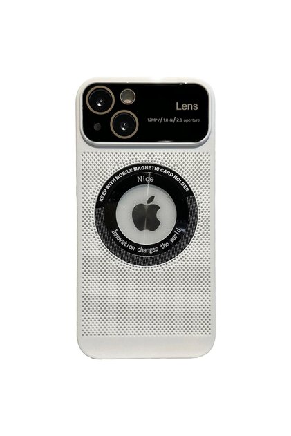 Carcasă cu orificii pentru cameră și protecție, Magsafe, pentru iPhone 15, disipare a căldurii, decupaj cu logo, albă