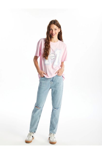 Xside Blue High Waist Mom Fit Women's Jean Pants with Ripped Detail