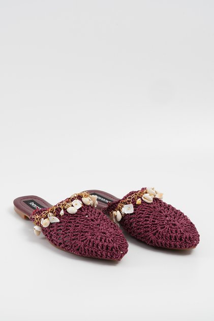 Women's Burgundy Salome Wicker Seashell Accessory Slippers Byndslm01
