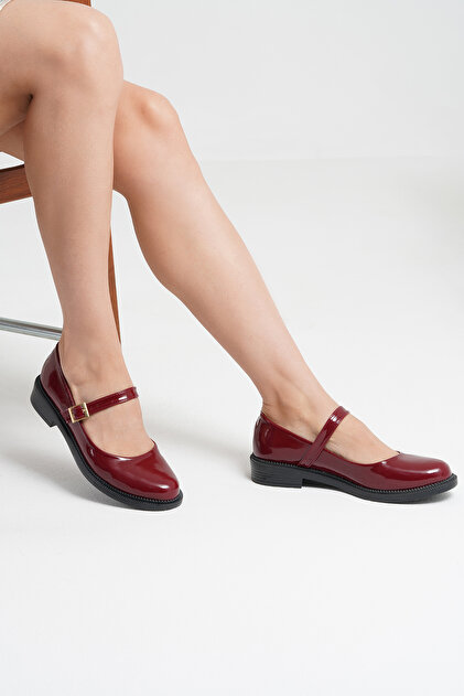 Women's Burgundy Patent Leather Banded Loafer Ballet Shoes 2.5cm Byndlfrk11