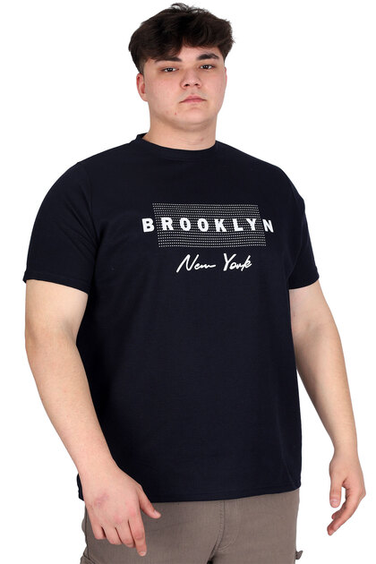 Mode XL Large Size Men's T-Shirt Printed Brooklyn Waffle U25002 Navy Blue