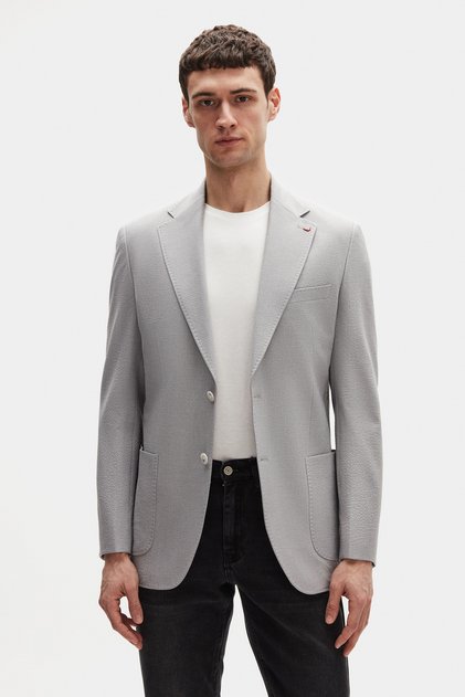 Ds Damat Regular Fit Gray Plain Fabric Jacket