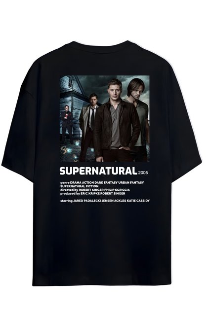 Tricou supradimensionat unisex cu acoperire Supernatural (DESIGN PE SPATE ȘI PE PIEPT)