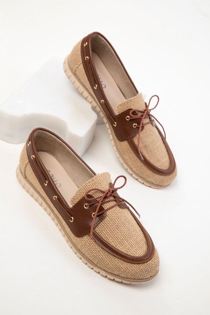 Straw-Tan Women's Loafer Shoes 20572