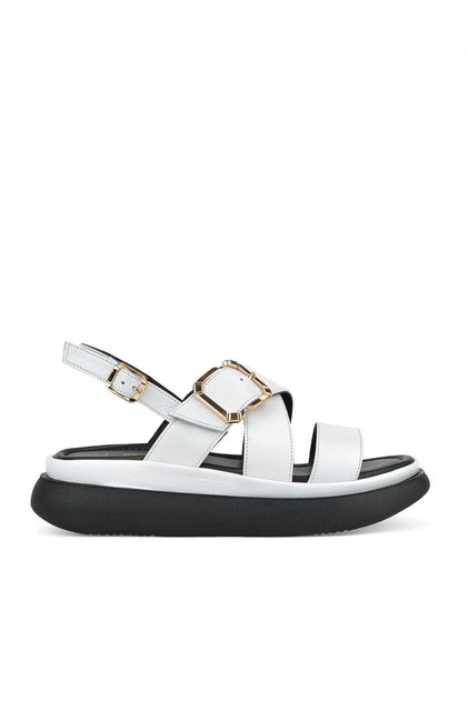 , Women's Genuine Leather Heeled Sandals 151992 Z302 White