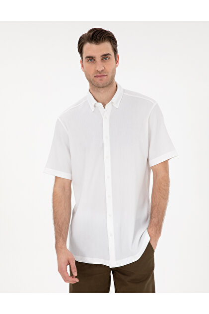pierre cardin white dress shirt Plain Short Sleeve Cotton Shirt