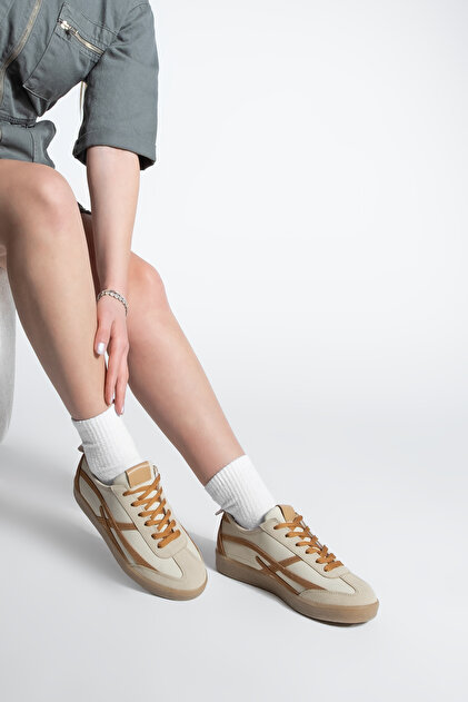 Marjin Kadın Sneaker Bağcıklı Spor Ayakkabı Alvena Camel - Fiyatı