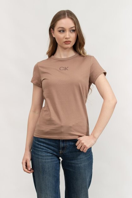 Kadın Bisiklet Yaka T-Shirt Kahverengi