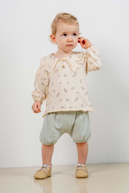 Baby Kids Green Cotton Shorts 2-Piece Comfortable Set Trend Fashion Bottom Top Set