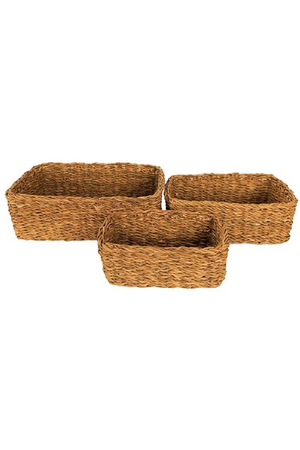 Decorative Natural Color Seagrass Rectangular Wicker Basket Set of 3