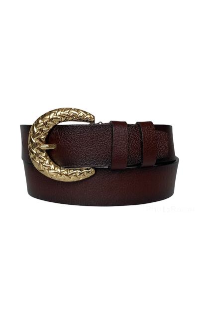 100% Genuine Leather, Claret Red Women's Jeans Belt with Gold Buckle 4 Cm=an-byn-24