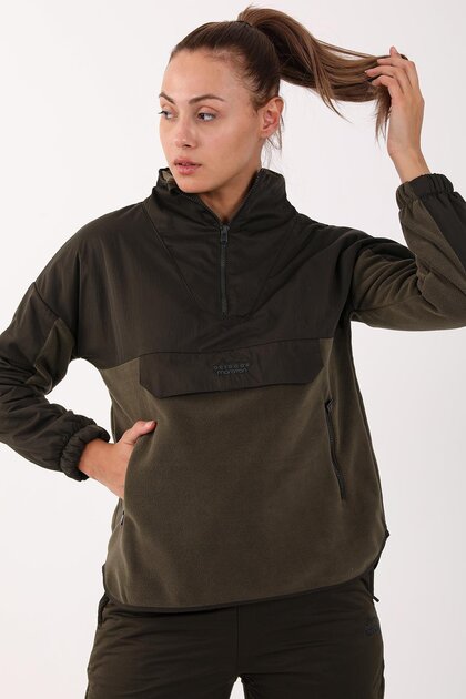 Comfort Women's Mock Neck Khaki Sweatshirt
