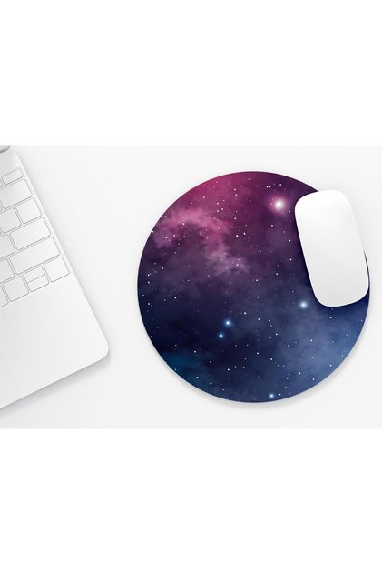 Uzay Galaksy Desenli | Yuvarlak Kauçuk Taban Mousepad, Mouse Pad, Çap: 20 cm