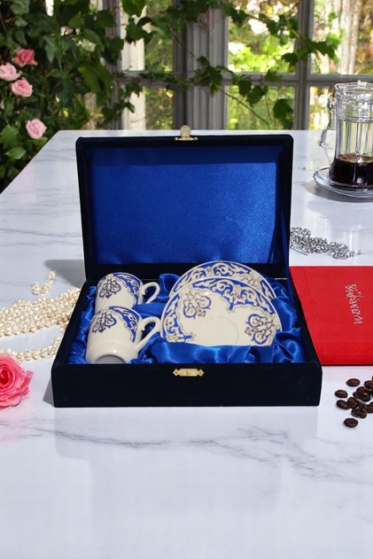 e-meta Kütahya Set of 2 Coffee Cups (4 Pieces) - with Velvet Gift 