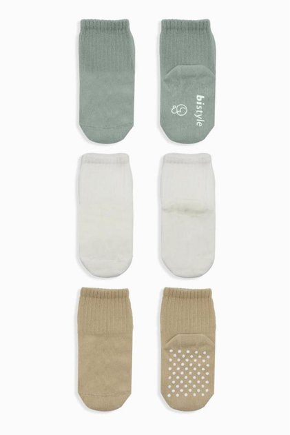 Basic Non-Slip Combed Cotton Socks 3-Piece Bs10107 Nile Ecru Beige