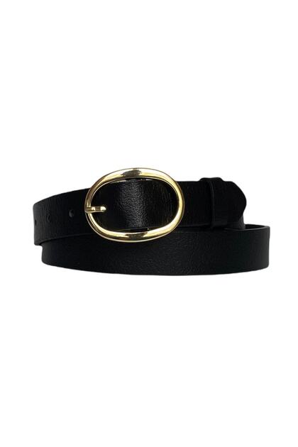 %100 Hakiki Deri Gold Oval Tokalı Siyah Ince Kadın Kemeri, 3 Cm=3cm-kdn-36