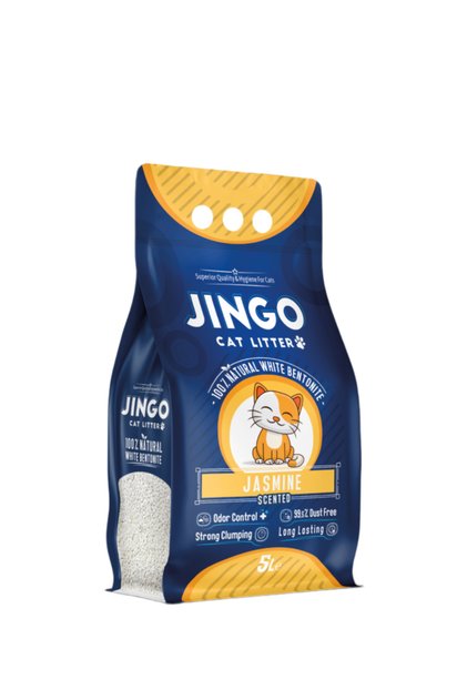 Jingo رمل قطط طبيعي أبيض معطر برائحة الياسمين من بنتونيت - 5 لتر