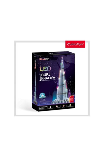 - Puzzle 3D cu LED-uri Burj Khalifa, 136 de piese