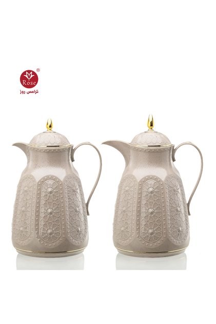 RS-132-طقم ترمس شاي وقهوة بنقشة اسلامية (حجم صغير)- 2 ترمس روز سعة (600 ممل )قهوة و (600 ممل ) شاي